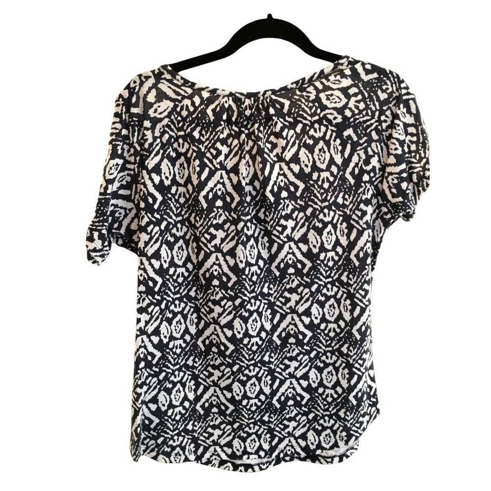 Basic Editions Shirt Navy Blue and White Cotton Spring Top Casual Womens Medium - Picture 2 of 9